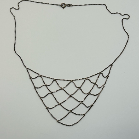 925 Silver Bronze Webbed Necklace Stamped JJT Italy Tiny Beaded Design - Picture 7 of 12